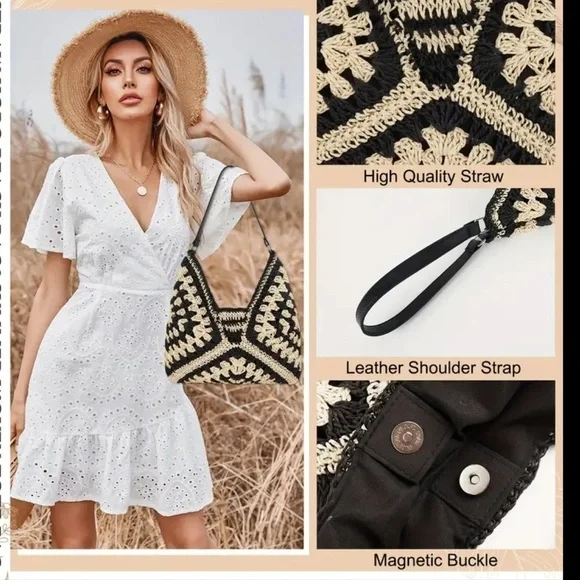 Boho Chic Vintage Straw Woven Hobo Bag - Picture 6 of 7